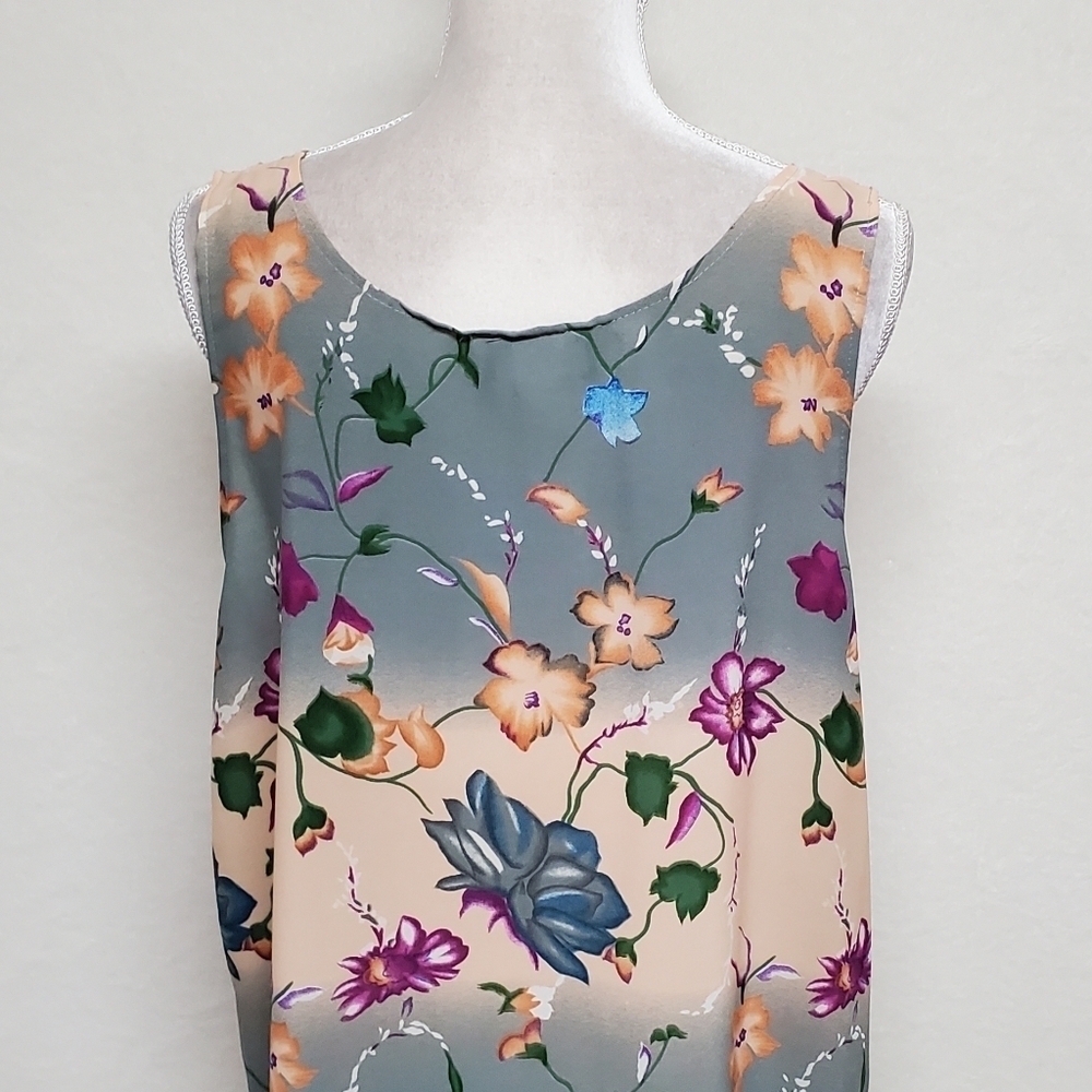 Vintage 80s Limited Apparel Blue Tropical Floral Sleeveless Maxi Shift Dress L - Picture 12 of 16